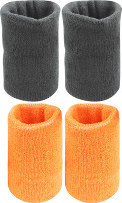 Neska Moda Cotton Wrist Band Fitness Band(Black, Orange, Pack of 4)