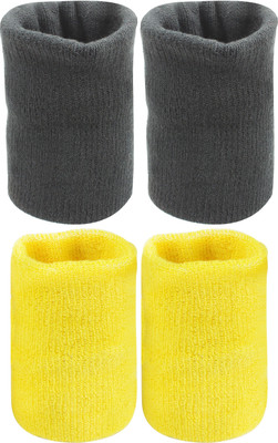 Neska Moda Cotton Wrist Band Fitness Band(Black, Yellow, Pack of 4)
