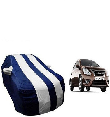 Frap Car Cover For Nissan Sunny (With Mirror Pockets)(White, Blue)