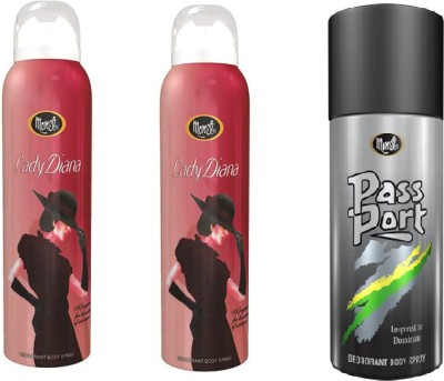 MONET Passport Black And Lady Diana Body Spray  -  For Men & Women(450 ml, Pack of 3)