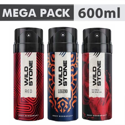 Wild Stone Ultra Sensual+ Red+Legend Combo Deodorant Body Mist  -  For Men  (600 ml, Pack of 3)