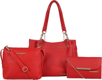 Bagsy Malone Women Red Handbag(Pack of: 3)