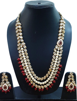 Chrishan Alloy Gold-plated White, Maroon Jewellery Set(Pack of 1)