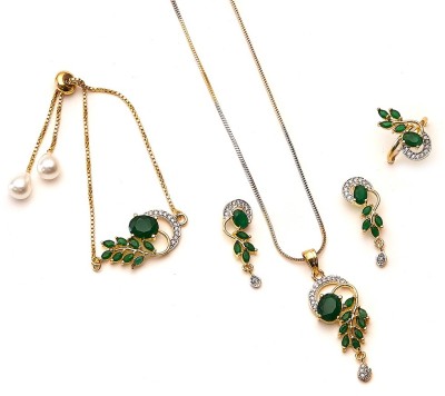 Aazeen Alloy Gold-plated Green Jewellery Set(Pack of 1)