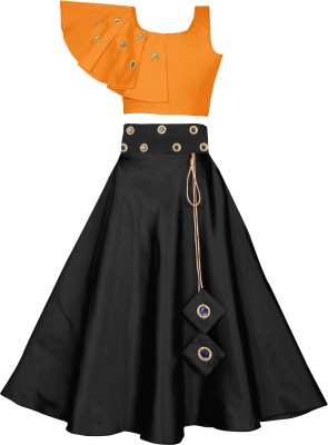 Mirrow Trade Indi Girls Lehenga Choli Ethnic Wear Embellished Lehenga & Crop Top(Orange, Pack of 1)