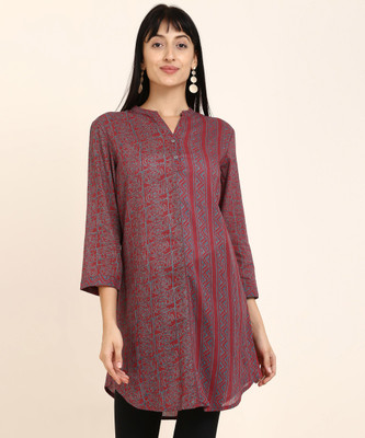 fabindia-women-printed-straight-kurtagreen-maroon