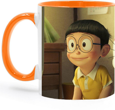 ARTBUG Doraemon Cartoon -3154 Orange Ceramic Coffee Mug(350 ml)