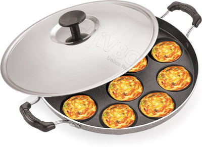 IVBOX Eco-Plus Non-Stick Appam Maker 12 Cavity Paddu Pan Paniyarakkal Patra Paniarakkal With Lid 1 L Capacity 23 Cm Diameter (Aluminium, Non-stick) For Rs. 299 @ 69% off