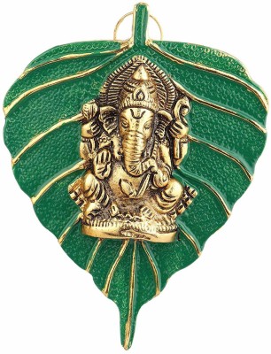 Sri vihas Lord Ganesha On Green Leaf Wall Hanging for Vastu Decorative Showpiece  -  18 cm(Brass, Green)