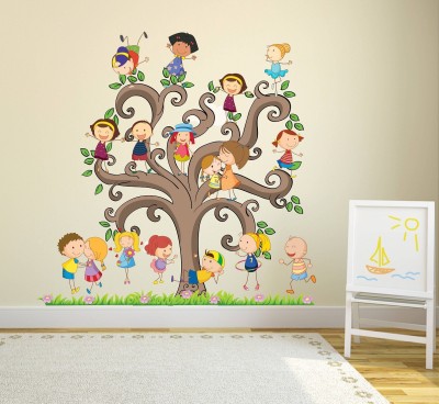Wallzone 70 cm Tree With Kids Removable Sticker(Pack of 1)