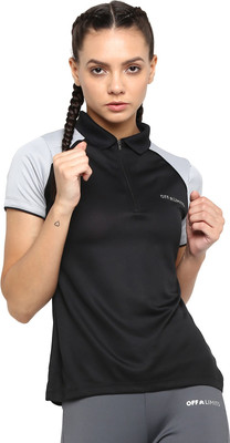 OFF LIMITS Solid Women Polo Neck Black T-Shirt