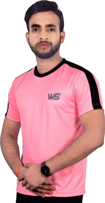 WS Solid Men Round Neck Pink T-Shirt