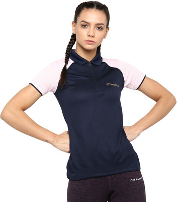OFF LIMITS Solid Women Polo Neck Blue T-Shirt
