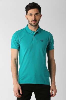 Peter England Solid Men Polo Neck Green T-Shirt