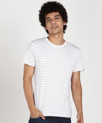 Louis Philippe Jeans Striped Men Round Neck White T-Shirt