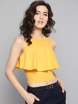 VENI VIDI VICI Casual No Sleeve Solid Women Yellow Top