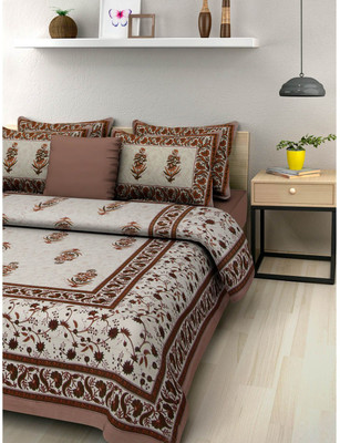 Rangun 120 TC Cotton Double Printed Flat Bedsheet(Pack of 1, Brown)