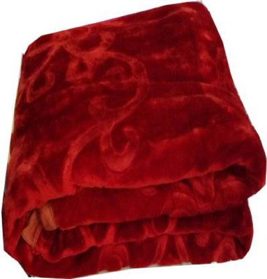 GKM Floral Double Mink Blanket for  Heavy Winter(Polyester, Red)