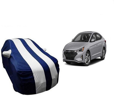 Frap Car Cover For Hyundai Elantra (With Mirror Pockets)(White, Blue)