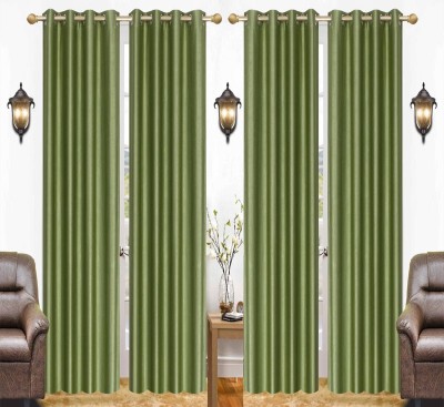 India Furnish 274 cm (9 ft) Polyester Semi Transparent Long Door Curtain (Pack Of 4)(Plain, Solid, Green)