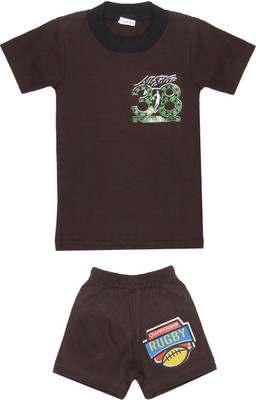 SR Kids Boys Casual T-shirt Shorts(Brown)