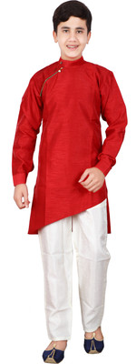 Fourfolds Boys Formal Kurta and Pyjama Set(Red Pack of 1)