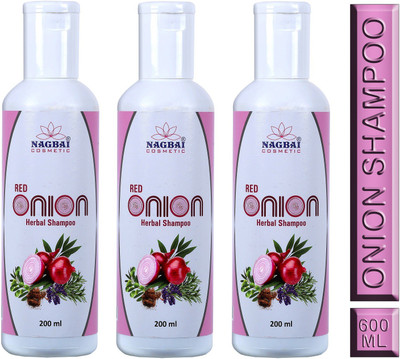 nagbai Red Onion pack of 3 Shampoo for Hair Growth With Hair fall Control Shampoo(600 ml)
