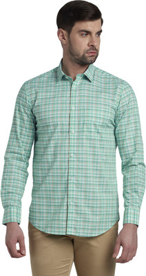 COLORPLUS Men Checkered Casual Light Green Shirt