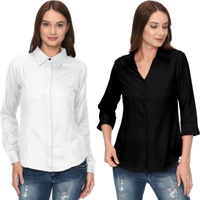 Thisbe Women Solid Casual White, Black Shirt(Pack of 2)