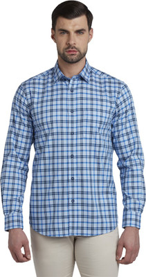 COLORPLUS Men Checkered Casual Dark Blue Shirt