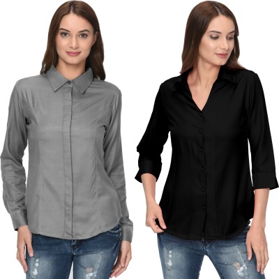 Thisbe Women Solid Casual Black, Grey Shirt(Pack of 2)