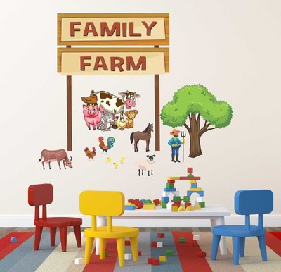 Wallzone 100 cm Family Farm Removable Sticker(Pack of 1)
