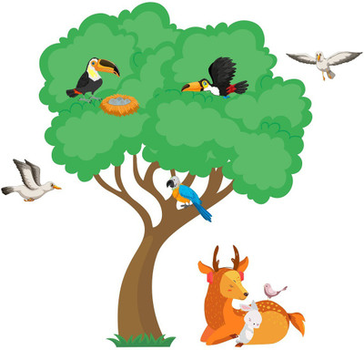 Littlebuds 90 cm Jungle Tree Removable Sticker(Pack of 1)