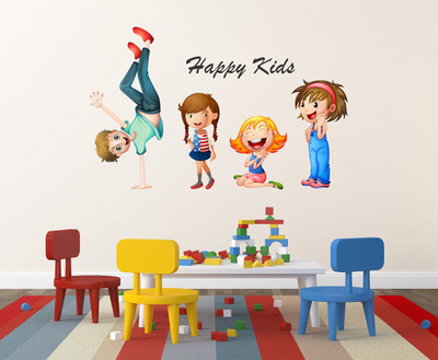 Wallzone 70 cm Happy Kids Removable Sticker(Pack of 1)