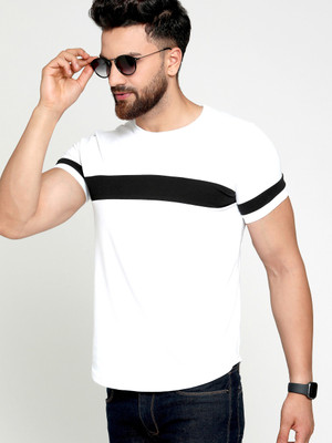 AUSK Color Block Men Round Neck White 