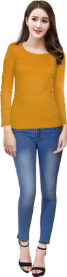 TJ ENTERPRISE Solid Women Round Neck Yellow T-Shirt
