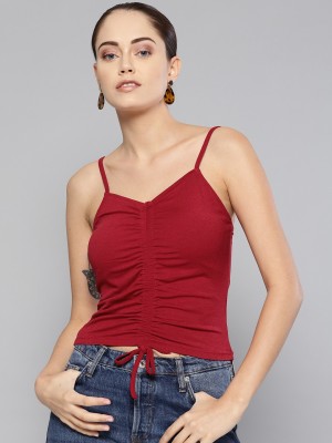 VENI VIDI VICI Casual No Sleeve Solid Women Red, Maroon Top