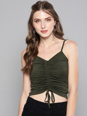 VENI VIDI VICI Casual No Sleeve Solid Women Dark Green, Green Top