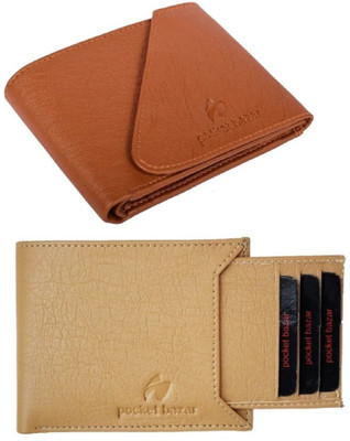 pocket bazar Men Trendy Tan, Beige Artificial Leather Wallet(5 Card Slots, Pack of 2)
