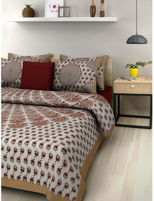 UNIQCHOICE 104 TC Cotton Double Geometric Flat Bedsheet(Pack of 1, Brown)