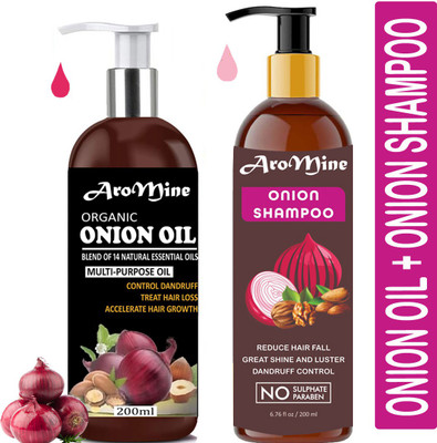 AroMine Natural & Organic Red Onion Oil(200ml) & Red Onion Shampoo(200ml) Combo Pack(2 Items in the set)