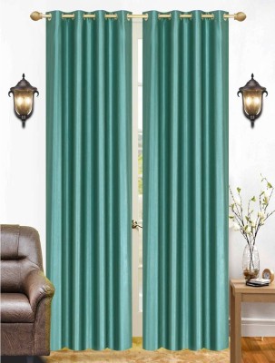 India Furnish 274 cm (9 ft) Polyester Semi Transparent Long Door Curtain (Pack Of 2)(Plain, Solid, Dark Turquoise)