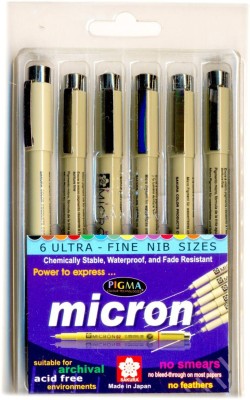 SAKURA PIGMA MICRON Fineliner Pen(Pack of 6, Black)