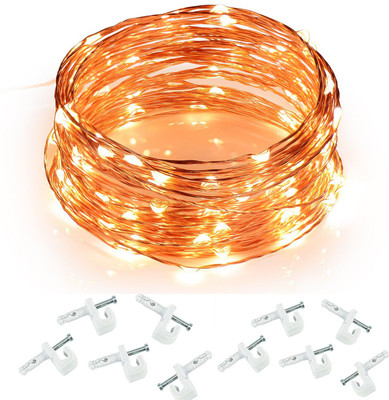 MANSAA® 50 LEDs 5 m Yellow, Gold Steady Water Drop Rice Lights(Pack of 1)