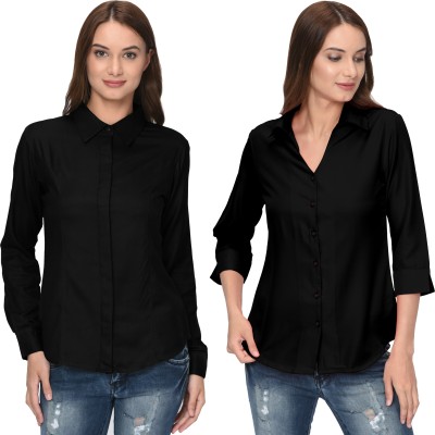 Thisbe Women Solid Casual Black Shirt(Pack of 2)