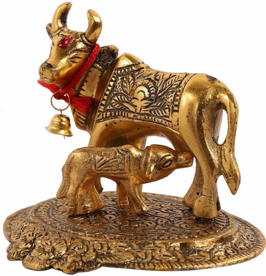 shoppyana Kamdhenu Gold Finished Brass Like Cow and Calf Decorative Showpiece  -  12.2 cm(Brass, Gold)