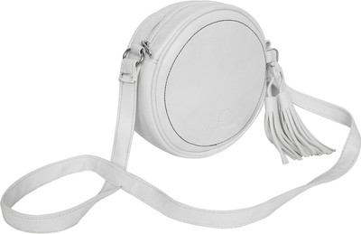 Leather Land White Sling Bag IMPORTED FRENCH ROUND SLING IN WHITE