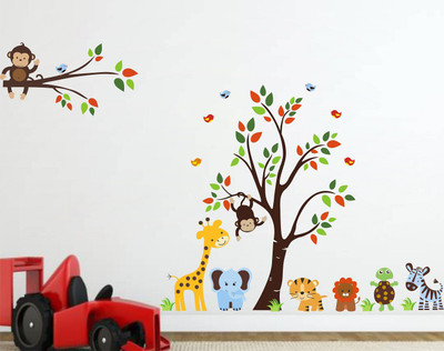 Littlebuds 100 cm Tree With Animals Removable Sticker(Pack of 1)