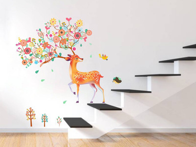 Wallzone 100 cm Colorful Deer Removable Sticker(Pack of 1)
