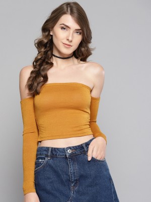 VENI VIDI VICI Casual Regular Sleeve Solid Women Brown, Yellow Top